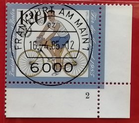 袁袁收藏联邦德国邮票 西柏林 西德 1985年 发行量238万 青少年附捐邮票 自行车暨国际青年节 1925年欧佩尔牌自行车 4-4 盖销