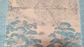 回流字画：南画大名家：田能村竹田，竹田生，松下研经图，文政丙戊写于砚田农舍，画工细致极精之作，大幅绢本设色山水立轴，，原装绫裱，整幅199*53.8画心136*40.8