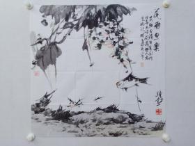 保真书画，当代实力派画家，赵钟平花鸟画佳作《茶熟香清有客到》软片，尺寸:69×70cm。
赵钟平，1959年生于江西南昌，安徽淮南人。中国美术家协会会员，中国美协敦煌创作中心创作委员，国家一级美术师。2004年就读于中国国家画院首届高研班。