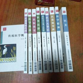 《医学文化》全套12本，现存10本合售。医院简史、医学典故、传统医学概论、医德简明传授、医事法律、现在医学重大发现与发展趋势、医学精神、医美、患者面对面、医学大事记