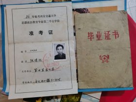 一个人的西安交通大学准考证和高中毕业证