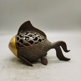 铜鎏金金鱼香炉 摆件，尺寸如图