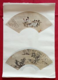 古画扇面，旧藏宣纸挂历画 五张