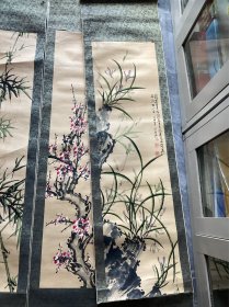 清雨点画作梅兰竹菊四条屏一组