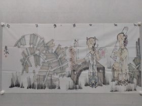 保真书画，赵锦龙四尺整纸人物画70×139cm软片，附赠作者本人快递信息单及（巨匠之门《赵锦龙艺术馆专辑》）山东淄博人。系中国美术家协会会员，中国艺术创作院画家，中国人民大学继续教育学院工作室导师 中国美术家协会香港美协副主席，淄博美协副主席。作品多次参加中国文联、中国美协举办的全国级展览、提名展、学术展多次获奖并被收藏