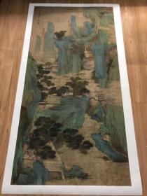 「新品」青绿山水《春山听阮图》，
根据原作原色原尺寸高清复制，画芯，精致宣纸印制，整纸尺寸90×170cm，
温馨提示，定制书画，不退不换。