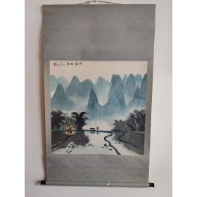 晓泉 田园牧歌 青绿山水手工原裱立轴
