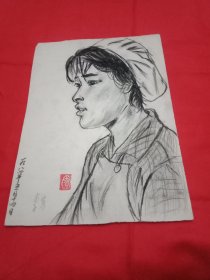 旅法华人美术家李芳于1984年钢笔画《纺织女工》(此为绘画原作，20×27厘米；已署名，已钤印；名家处女作，成长的脚印，时代的记忆，弥足珍贵，值得收藏)