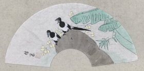 【当代书画名家～喻继高先生】国画新作《芭蕉喜鹊》，软片，有合影 ，品相完美！