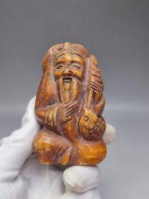 古玉，渔翁得利，雕工一流。玉制好。个头大。手把件。