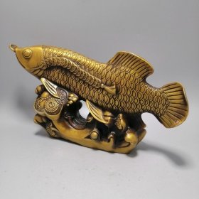 铜器收藏金龙鱼摆件 家居黄铜金钱鱼