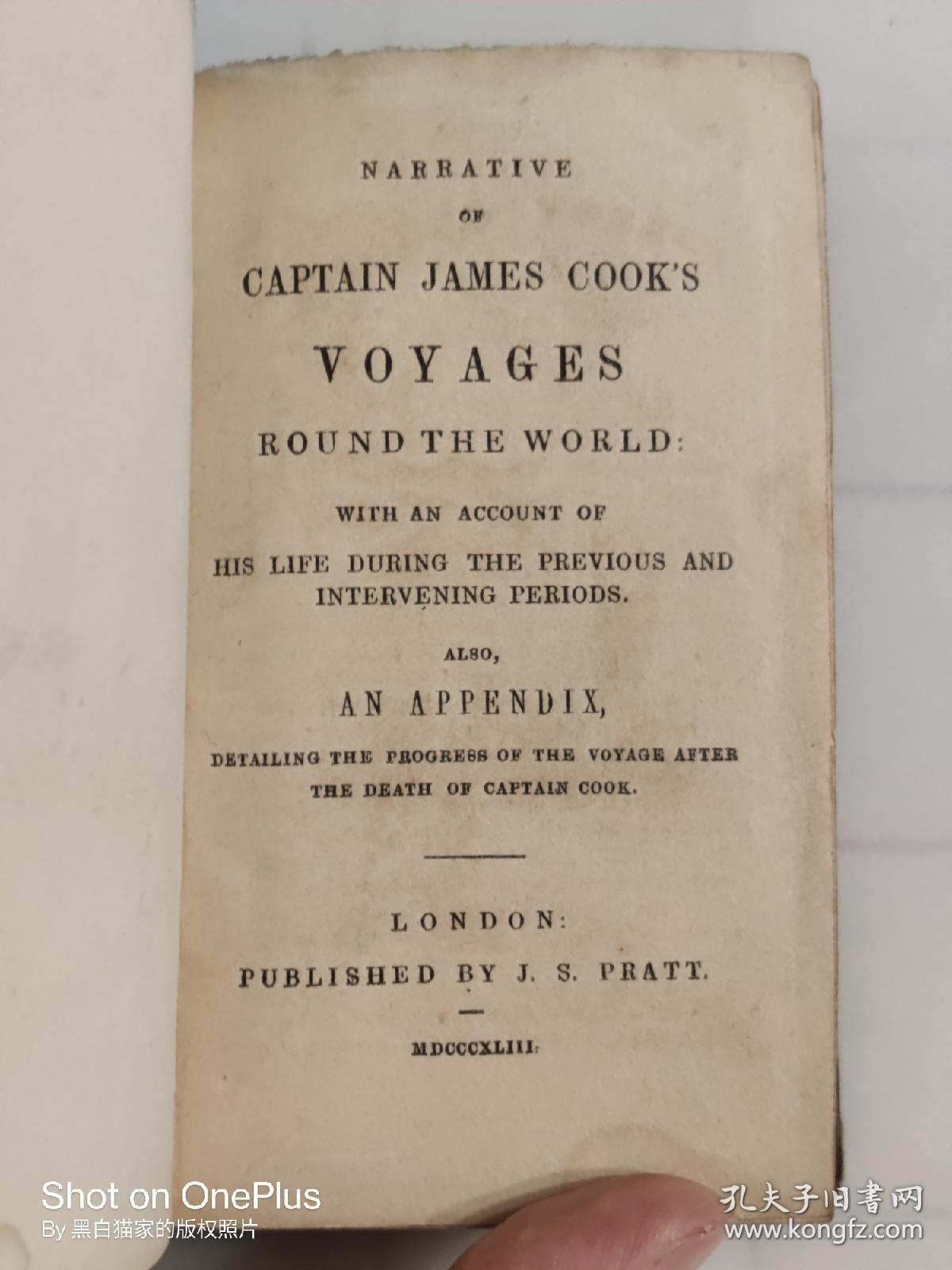 《Narrative on Captain JAMES COOK's voyages around the world》published by I.S.Pratt London,1843年，精装巾箱本，游记，詹姆斯库克船长