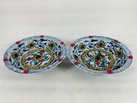 旧藏●回流明宣德青花包金镶宝石赏盘