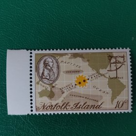 诺福克群岛邮票 1969年库克船长-地图 七分仪 1全新