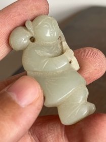 清代和田玉童子挂件吊坠子玉雕挂饰饰品配饰青白玉雕刻件古玉器老玉