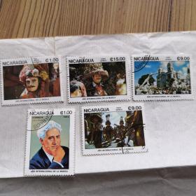 邮票  NICARAGUA（尼加拉瓜）1组5枚[分别为1、1、9、9、15科多巴，尼加拉瓜货币为科多巴（Córdoba），1美元=32科多巴]   实物拍照  所见所得  易损……商品  审慎下单   恕不退货
