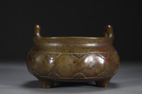 明 铜胎瓜棱形冲天耳炉