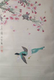 喻继高，桃花双寿，尺寸：66x44cm，纸本立轴