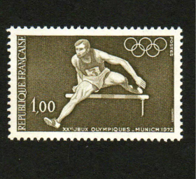FR1法国1972年 慕尼黑奥运会 男子跨栏 外国邮票 1全 新 雕刻版