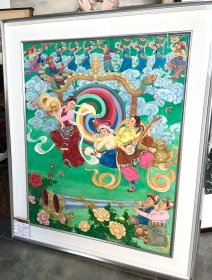 西藏画家 中美协会员 翔秋志玛 工笔画展览精品《吉祥曲》 日本回流精品、带出版物
尺寸：86*68cm