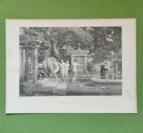 1885年钢版画《询诊》 —法国新古典主义画家“爱德华·约翰·波因特Edward Poynter”作品 W.RIDGWAY 雕刻尺寸：32x24cm