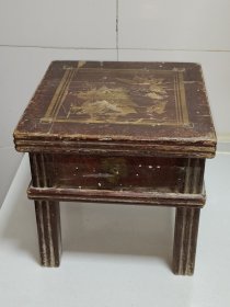精美古朴四方木炕桌（小茶桌）！造型独特，有画工，带抽屉