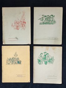 4本70年代练习本，22开32页，北京制本厂印制，里面写的页数不等，品相如图。