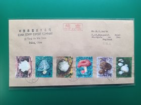 新中国邮票，T66，蘑菇，航空首日封，实寄封。公函封，寄英格兰。