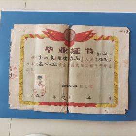 1961年福建省长乐县屿头小学高小班毕业证书