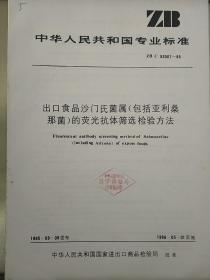 中华人民共和国专业标准
出口食品沙门氏菌属(包括亚利桑
那菌)的荧光抗体筛选检验方法
ZBC53007-85