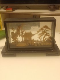 大漆架亭台楼阁木雕摆件23cm