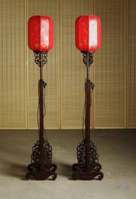 八十年代 苏作 红酸枝 璃龙纹饰宫灯/1对