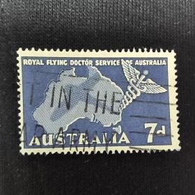 Aus03外国邮票澳大利亚 1957 航空医疗服务 地图  雕刻版 信销 1全 邮戳随机
