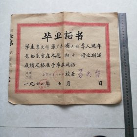 1962年 南昌市第八中学毕业证书。学生李文祥，广东省大埔人。