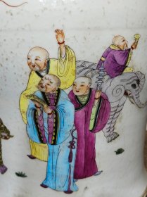 美品.款识“大清乾隆年制”精工细作满工粉彩“十八罗汉”纹将军罐一对