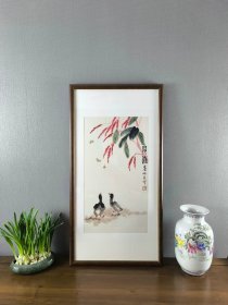 藝術(shù)微噴婁師白 見(jiàn)喜 鏡框49x94厘米 茶室書(shū)房掛畫(huà) 已配框 實(shí)物拍