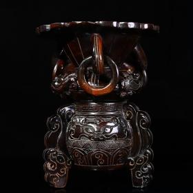 牛角雕刻螭龙多环酒杯摆件，长13.5厘米宽13.5厘米高17.2厘米，重799克