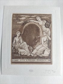 Bagarus Zgltan～世界名人加布里埃尔·邓南遮 （Gabriele d'Annunzio，1863年3月12日—1938年3月1日）意大利诗人、记者、小说家、戏剧家和冒险者。版画藏书票原作