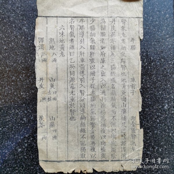 51）明代药方类书一页（六味地黄丸）