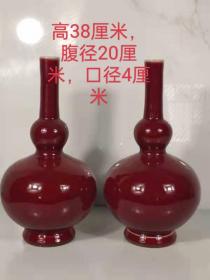 大清光绪年制，单色红釉葫芦瓶一对，造型漂亮，品相规整，成色如图