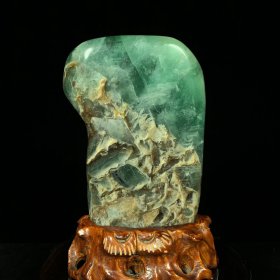 绿色萤石摆件 天然原石打磨 带座高19.5×11×3厘米 重1.6公斤
