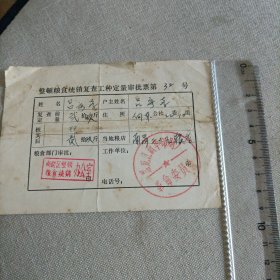 整顿粮食统销复查工种定量审批票