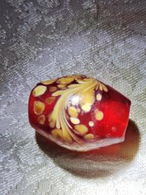 清代琉璃珠子1个：红色稀有