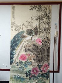 已出可订制（得自画家本人附证书合影）许国营八尺整纸竖幅孔雀