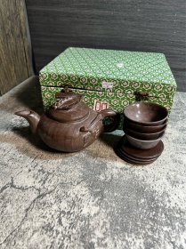 90年代库存，中国长清木鱼石茶具一套y57