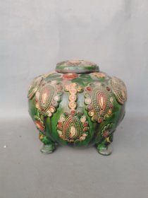 三彩老窑瓷盖罐