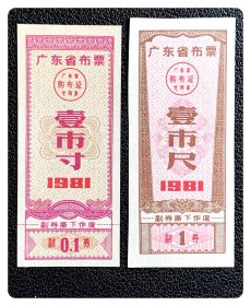 广东省布票1981壹市寸、壹市尺各1枚