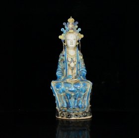 元代素三彩坐观音一尊