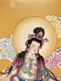 王大凡作品红木镶瓷板画粉彩人物骑象观音挂屏 高90厘米宽53厘米