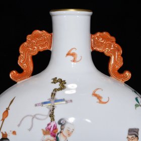 清雍正珐琅彩人物故事纹双耳扁瓶古董古玩古瓷器收藏